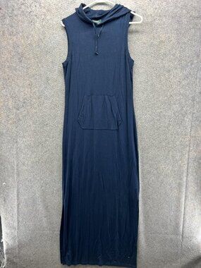 Lauren Ralph Lauren Dress Womens Small Blue Hooded Tank Maxi Jersey Pocket